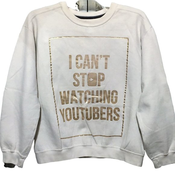 Gildan Sweatshirt Can't Stop Watching Youtubers You Tube White Large L - Picture 1 of 3